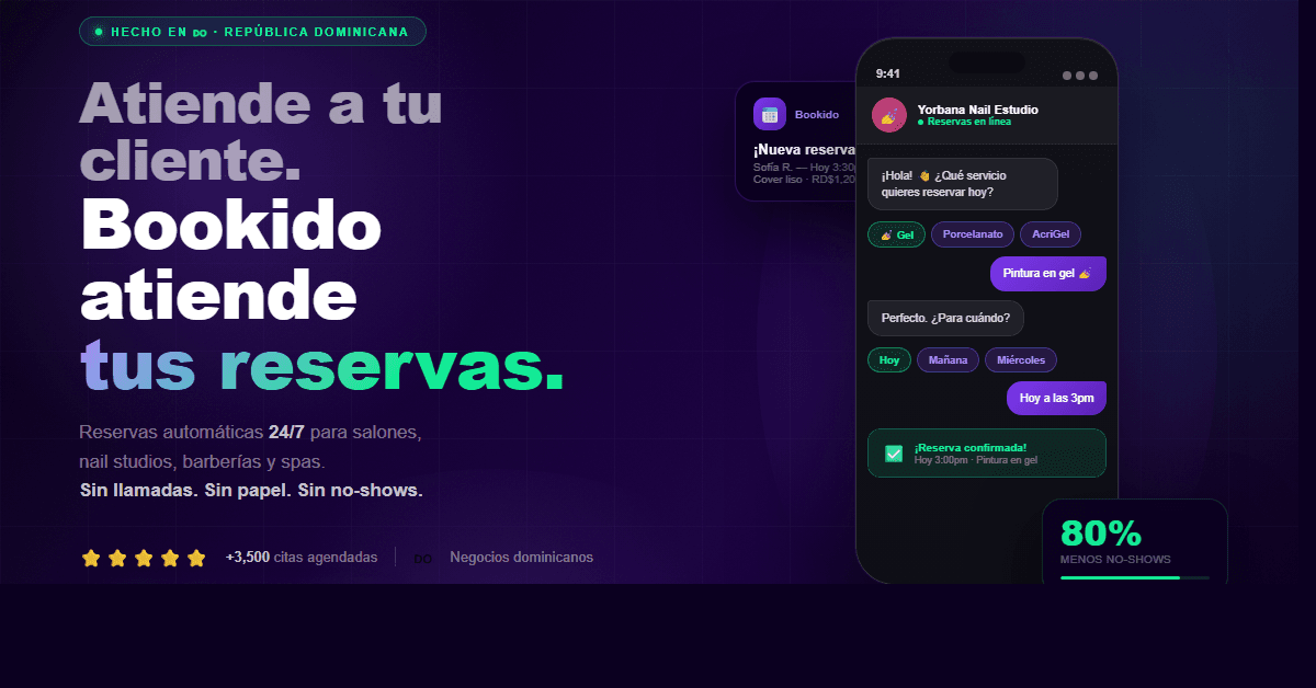 Bookido — sistema de reservas online para salones, spas y barberías en República Dominicana con confirmación automática por WhatsApp