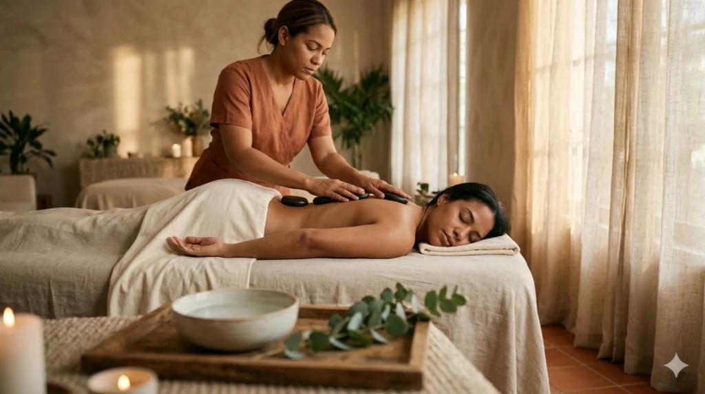 Dueña de spa dominicano gestionando reservas semanales desde su laptop