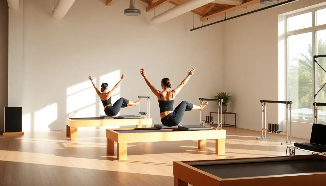 Clase grupal de pilates reformer en estudio moderno de Republica Dominicana